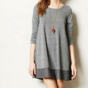 Anthropologie Puella Savant Swing Shift Dress Gray Herringbone Elbow Patch Sz M